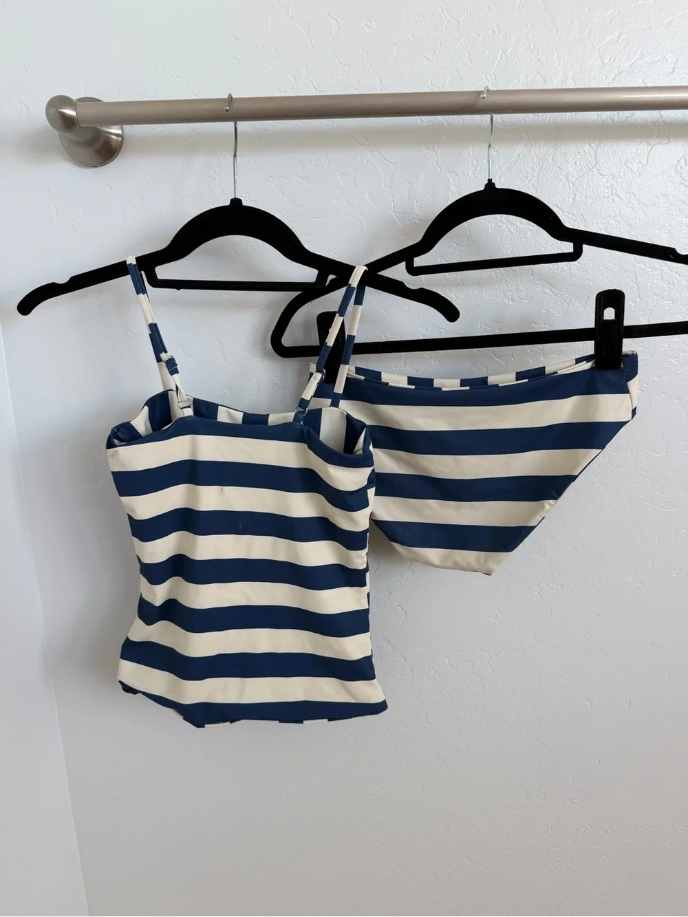 Girls Navy and Cream Striped Tankini set